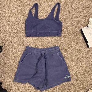 Fabletics Blue Sports Bra and Shorts Set
